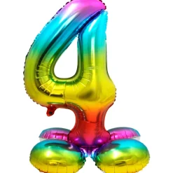 Cijfer ballon met standaard Regenboog 81 cm