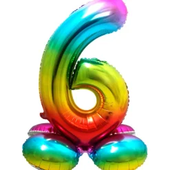 Cijfer ballon met standaard Regenboog 81 cm