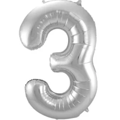 Cijfer ballon metallic zilver 86cm