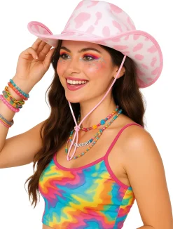 Cowboyhoed velvet koeienprint Roze