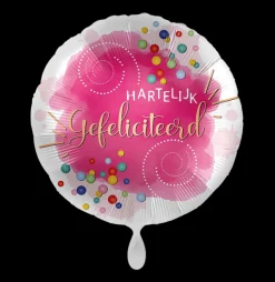 Folieballon Hartelijk Gefeliciteerd Confetti Fuchsia