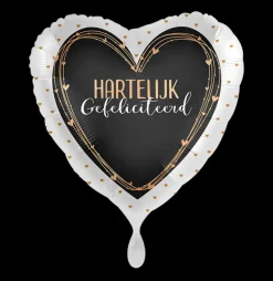 Folieballon Hartelijk Gefeliciteerd Hart Zwart