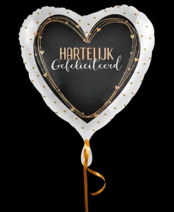 Folieballon Hartelijk Gefeliciteerd Hart Zwart