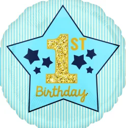 Folieballon Standard Boy 1st Birthday Blue & Gold