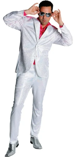 Herenkostuum Disco met Pailetten - wit