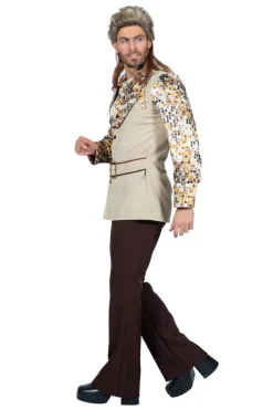 Herenpak Jaren 70 Hippie met Kraag - lichtbruin
