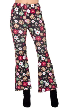 Hippiebroek zwart met bloemen