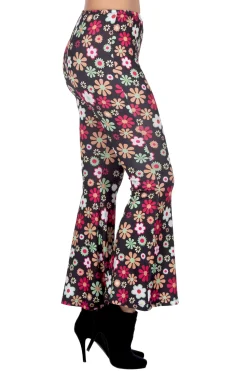 Hippiebroek zwart met bloemen