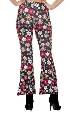 Hippiebroek zwart met bloemen