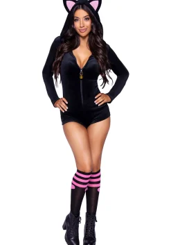 Leg Avenue Black Velvet Kitty Cat Romper