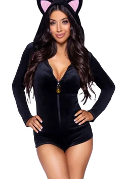 Leg Avenue Black Velvet Kitty Cat Romper