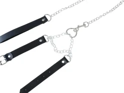 Leren halsband met ketting en handboeien