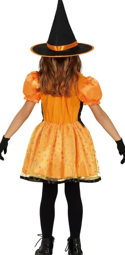 Oranje glitter heks kostuum voor meisjes