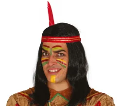 Pruik Indiaan met rode veer