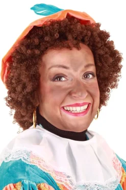 Pruik Piet kroes verstelbare kap bruin