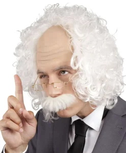 Pruik Professor met snor en bril