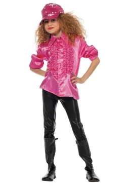 Ruchesblouse satijn voor kinderen - cyclaam