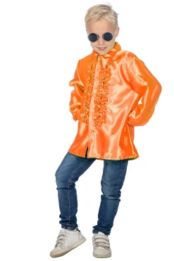 Ruchesblouse satijn voor kinderen - neon-oranje