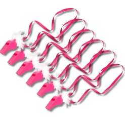Set van 6 roze fluitjes met bont