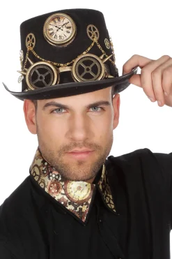 Steampunk hoed met bril en ketting