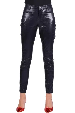 Stretchbroek metallic dames