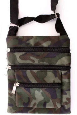 Tasje camouflage print met 3 ritsen